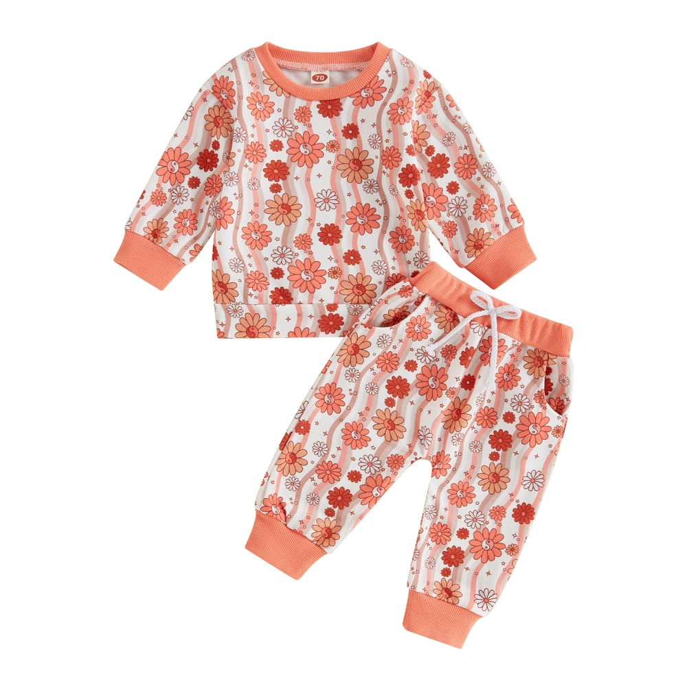 Girls 2PCS Pants Sets Long Sleeve O Neck Floral Tops Pants Sets