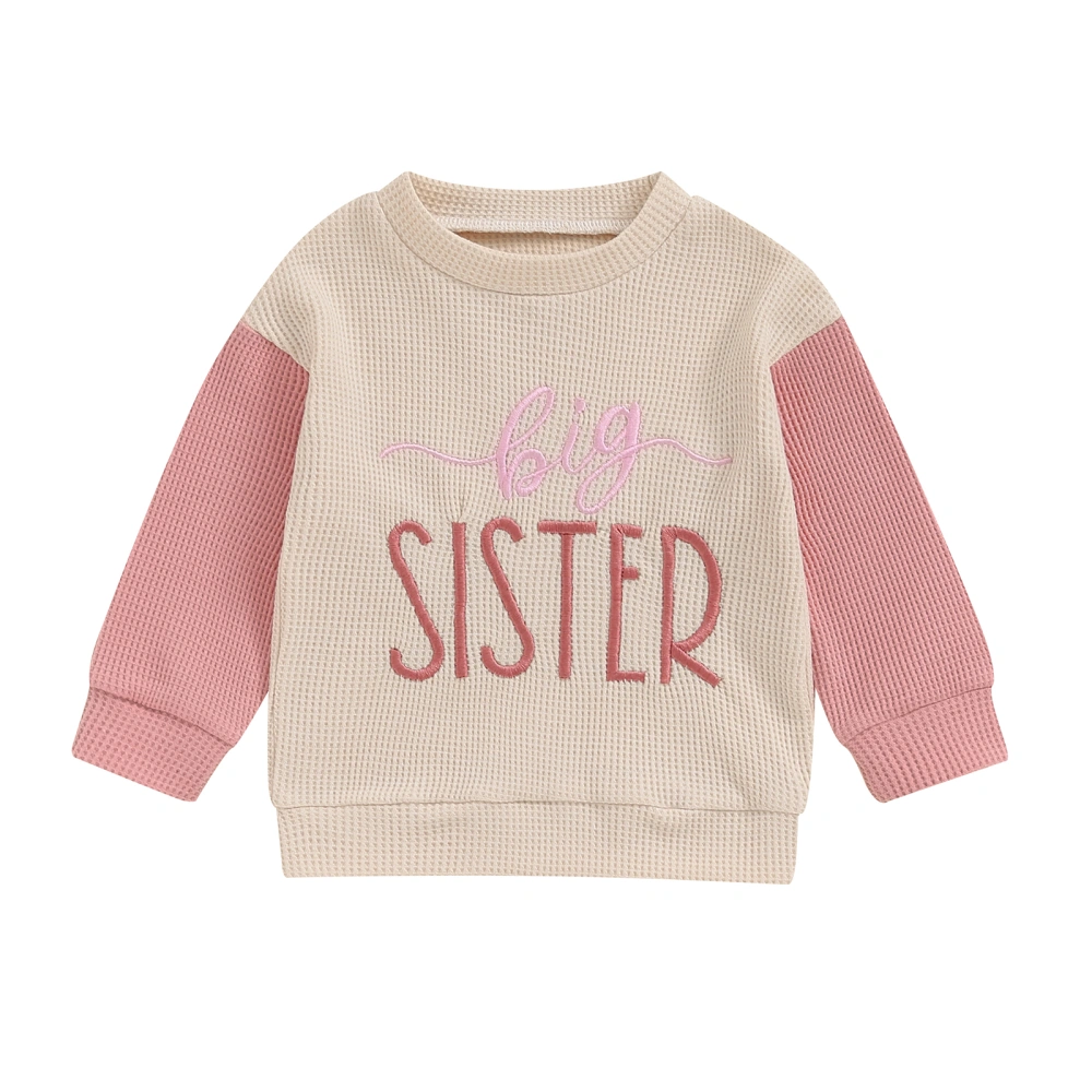 Toddler Boy Girl Sweatshirt Letter Embroidery Long Sleeve Waffle Tops 