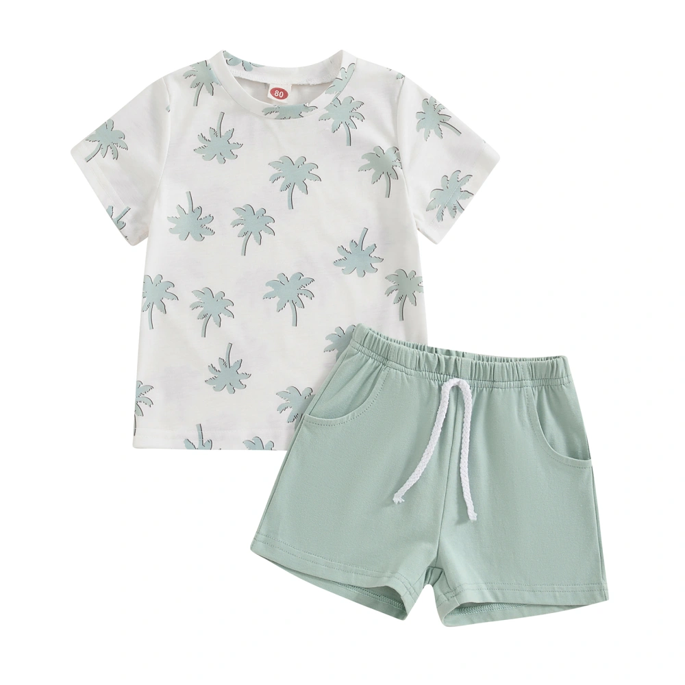 Boys Shorts Sets Short Sleeve Tree Print Tops and Drawstring Shorts