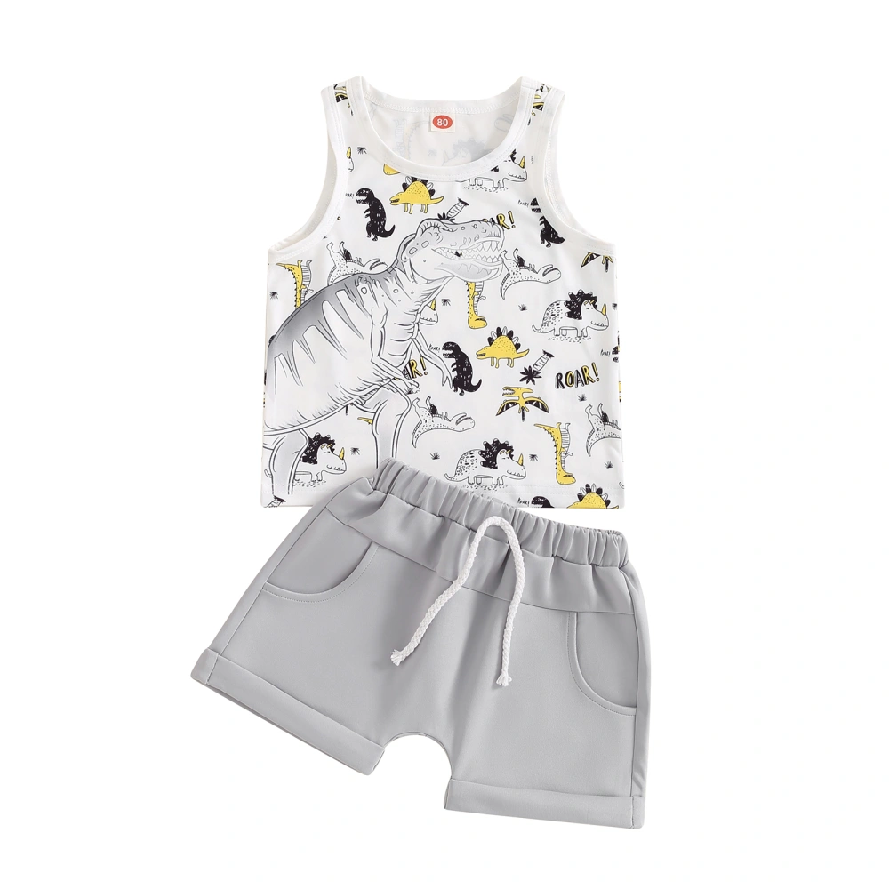 Little Boy Outfit, Dinosaur Print Tank Tops Elastic Waist Shorts 