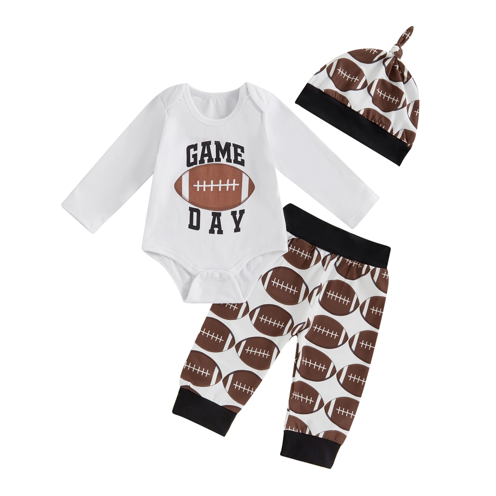 Baby Boy Outfit, Letter Print Long Sleeve Romper Rugby Pants Hat 