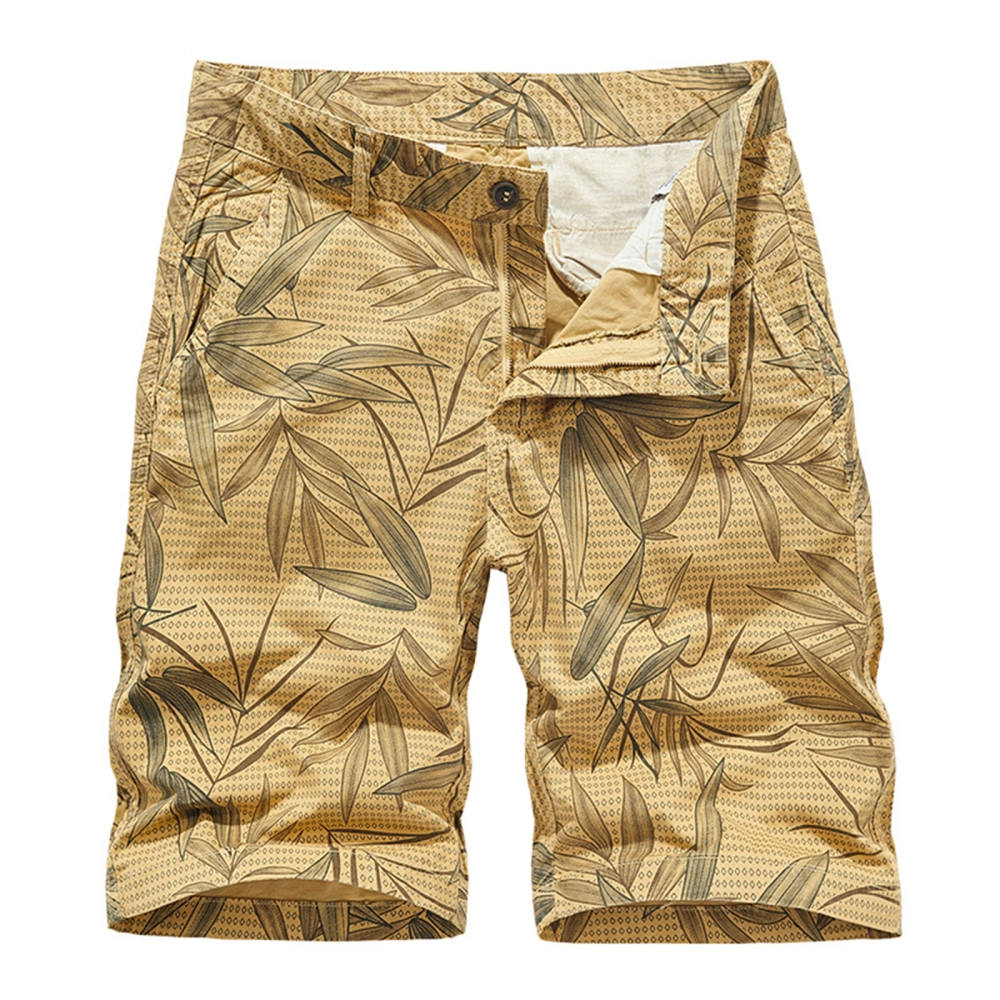 Men Summer Slim Casual Shorts, Fashion Leaves Print Cargo Pants