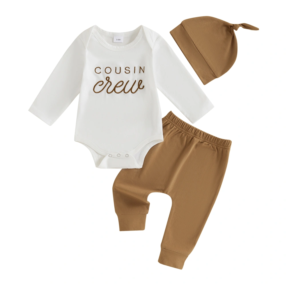 Baby Boys Pants Set, Long Sleeve Embroidery Letters Romper Pants Hat