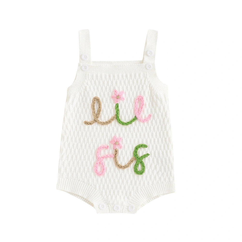 Baby Girl Knit Overalls Letter Flower Embroidery Sleeveless Romper 