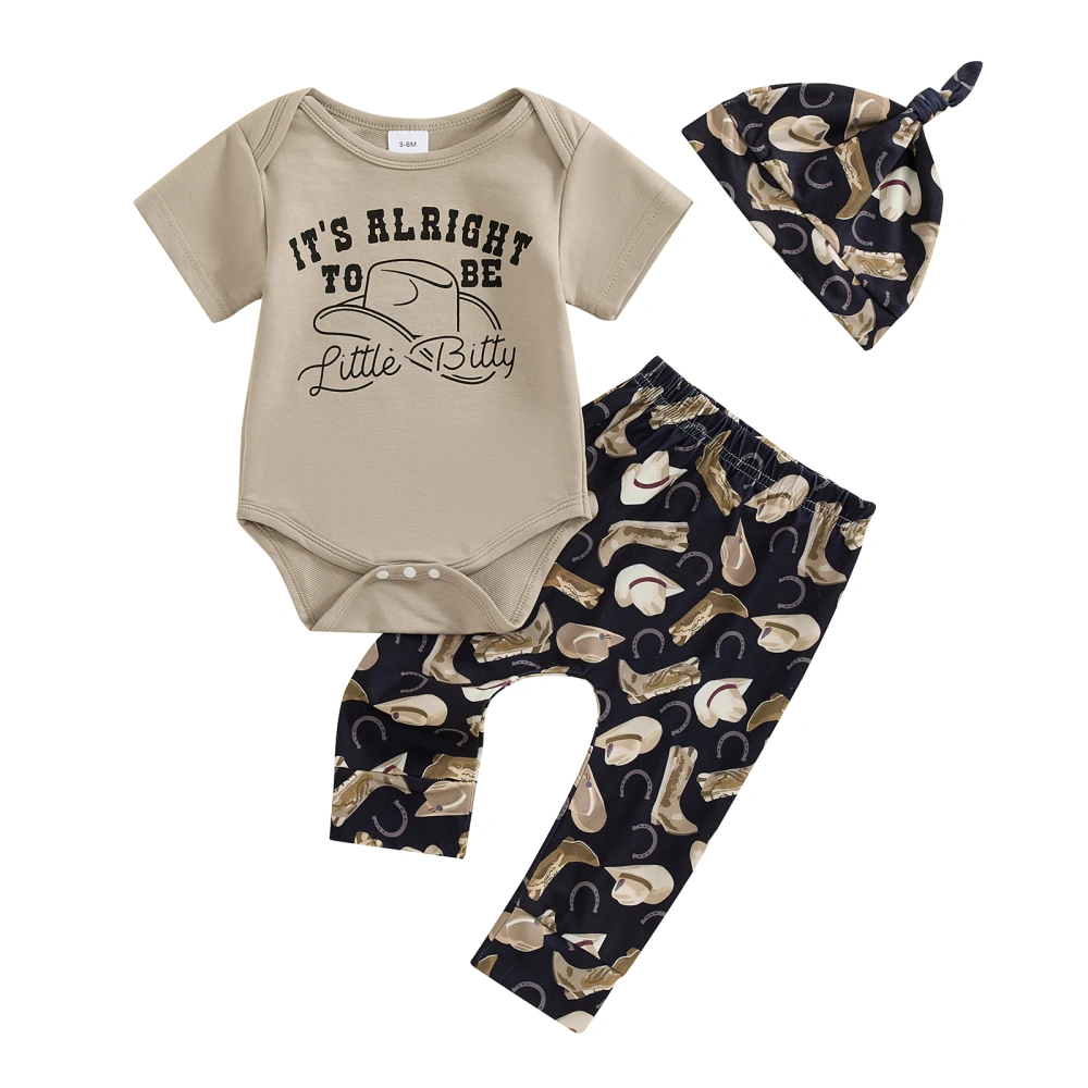 Baby Boys Outfit, Short Sleeve Letters Romper Boots Print Pants Hat