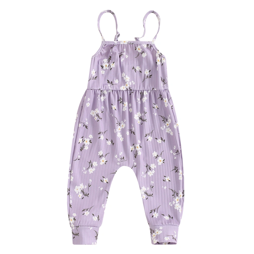 Girls Spaghetti Strap Jumpsuit Floral Print Loose Long Overalls