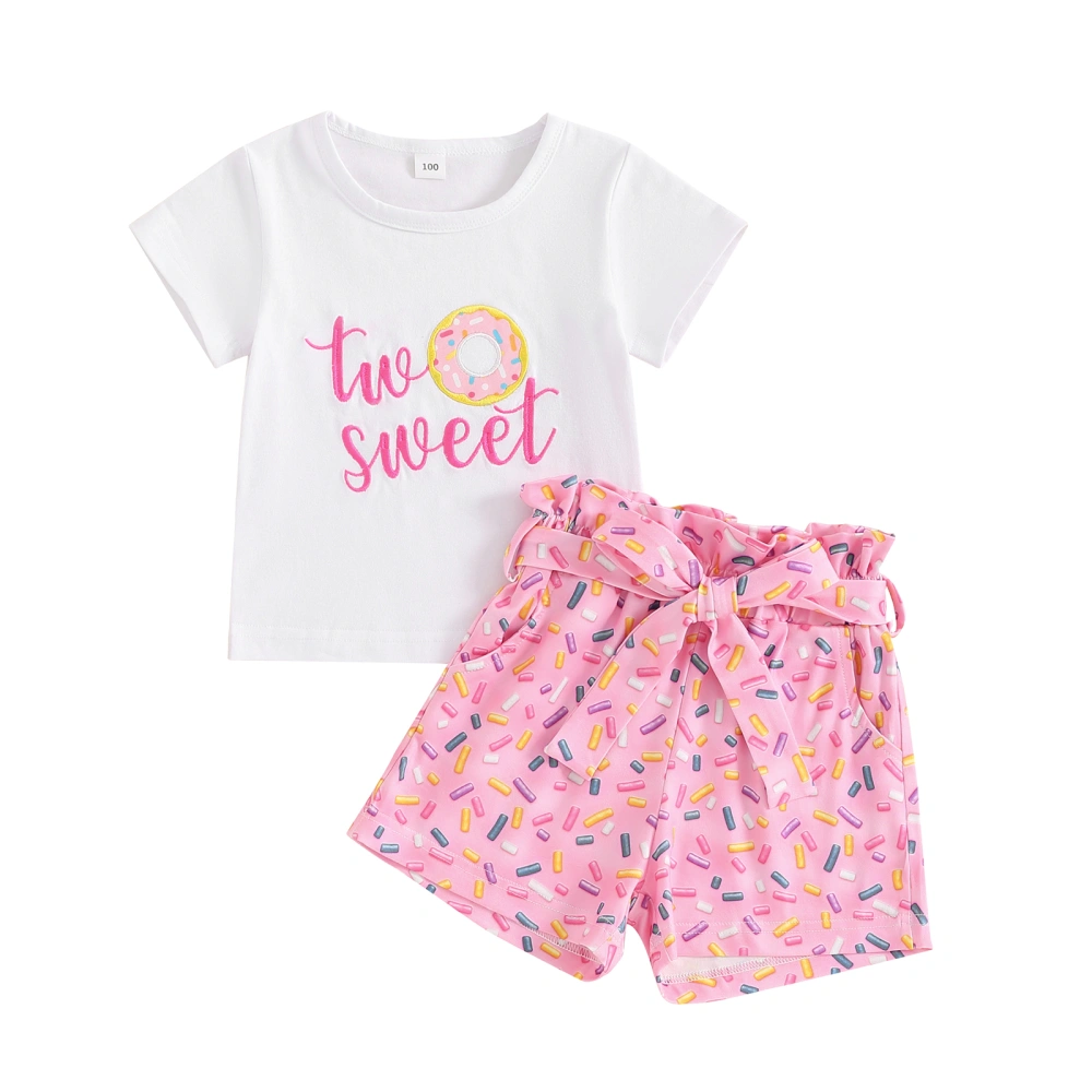 Girls Summer Sets Short Sleeve Letter Donut Embroidery T-shirt Shorts