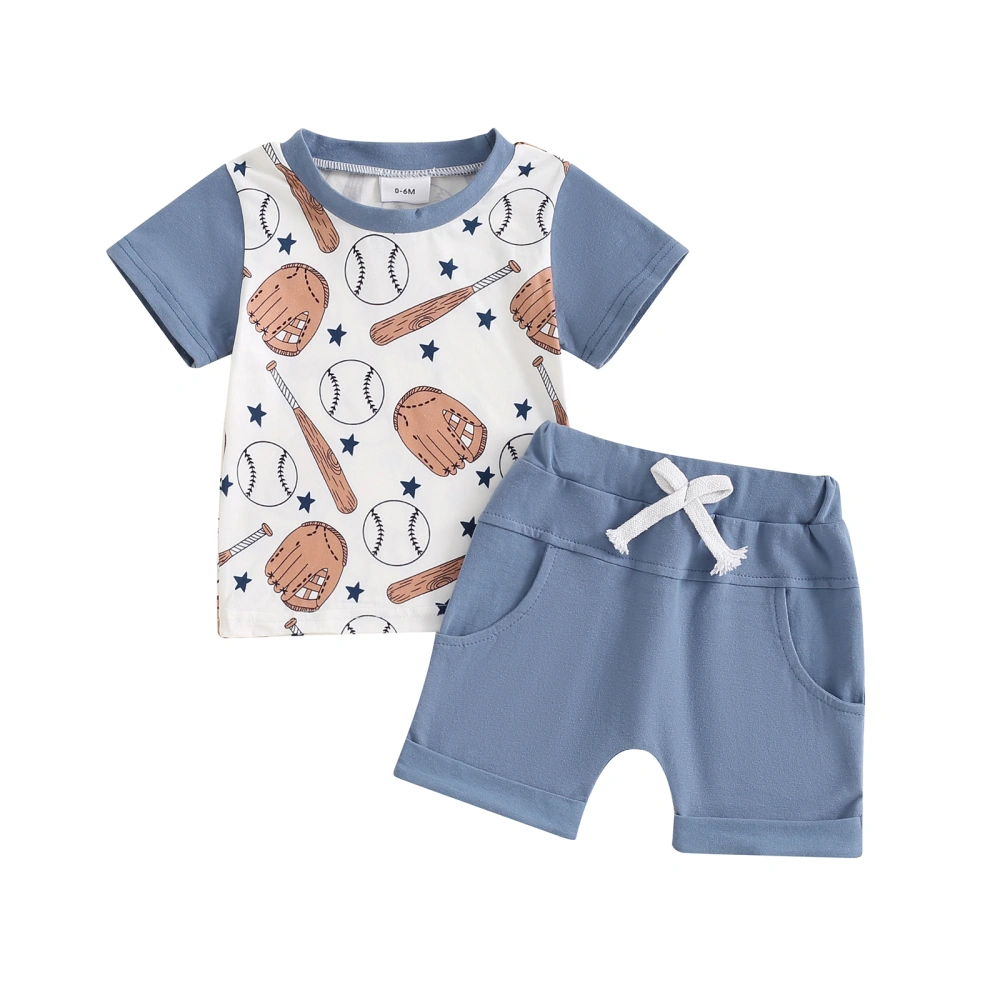 Baby Boy Summer Outfit Short Sleeve Baseball Glove Print Tops + Shorts