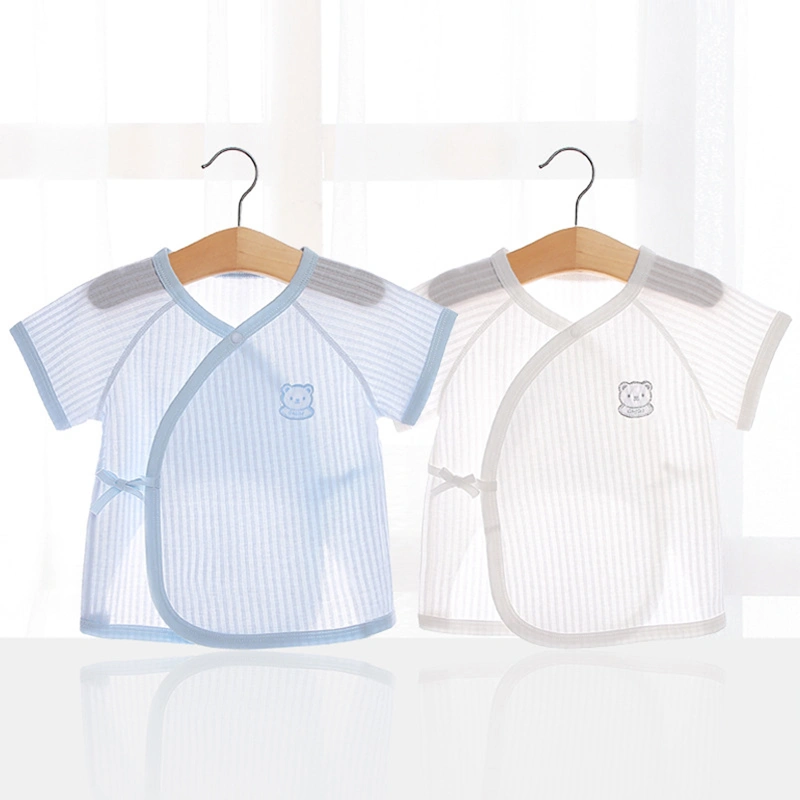 Baby Kimono Tops Short Sleeve V Neck Bear Embroidery Side Snap Shirts