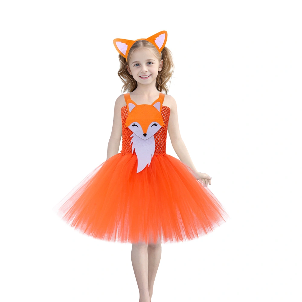 Fox Costume for Girls Deluxe Sleeveless Tulle Dress with Headband Set