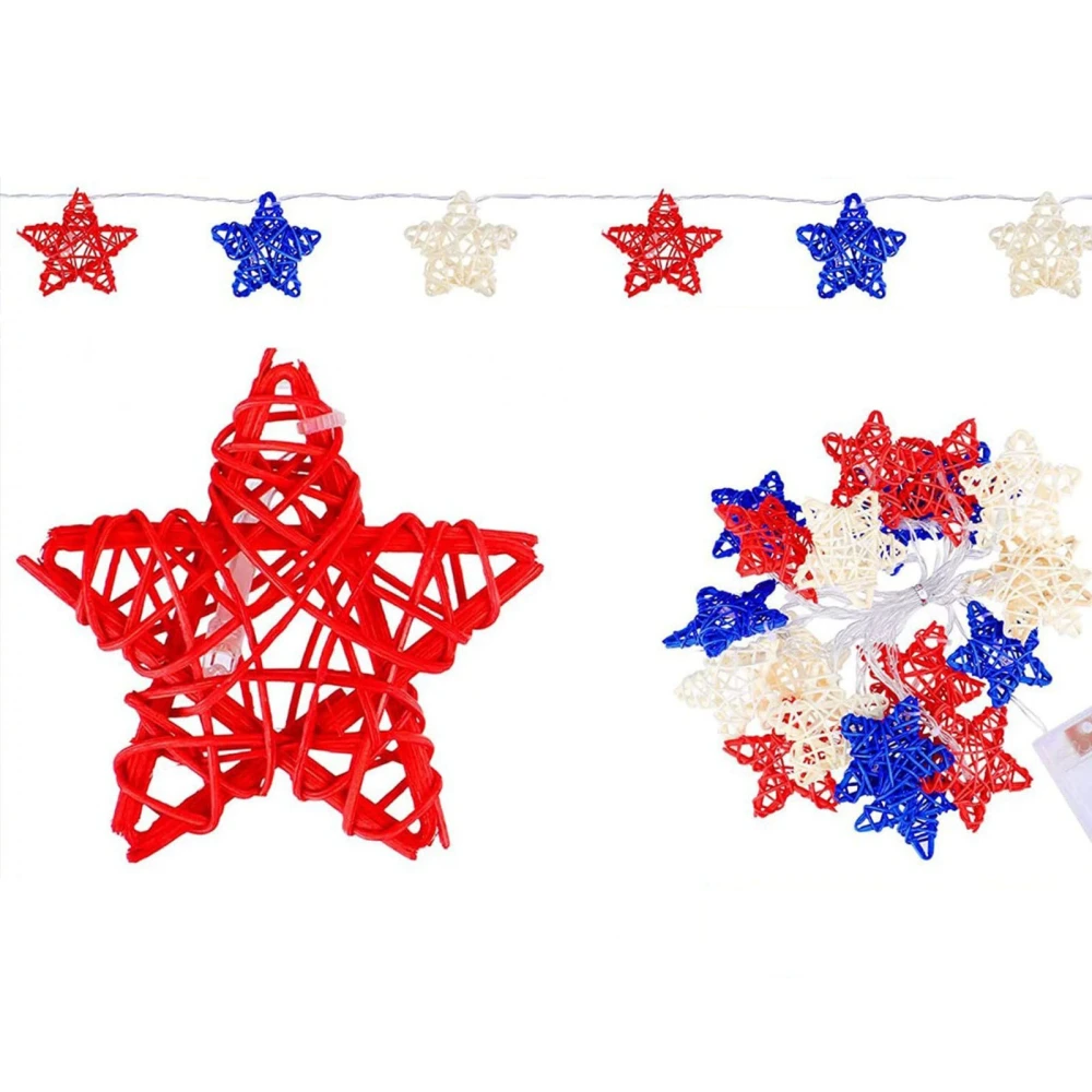 4th of July Lights String Rattan Star Red White Blue LED Lamps