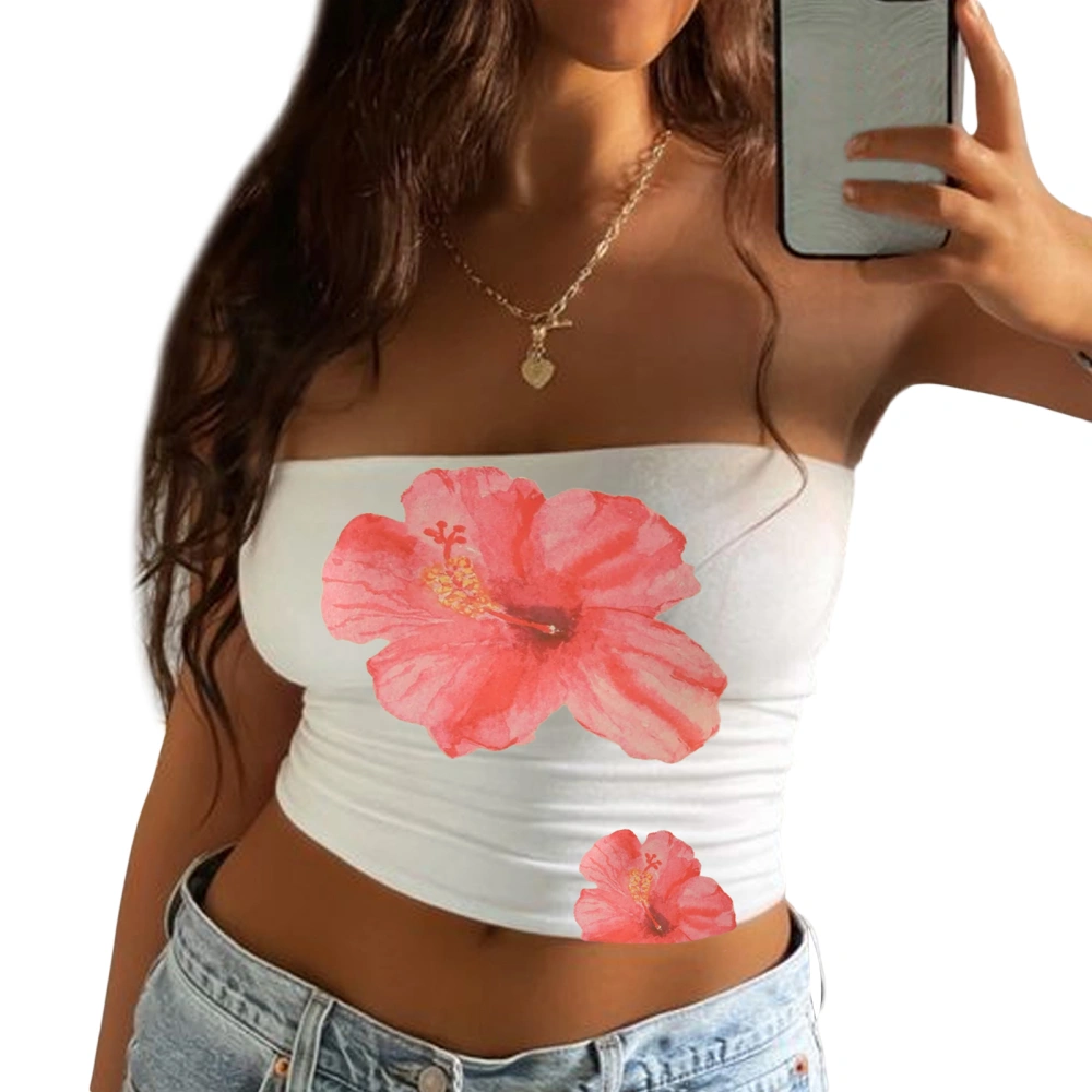 Women's Tube Tops Floral Print Boat Neck Slim Fit Strapless Tank Tops