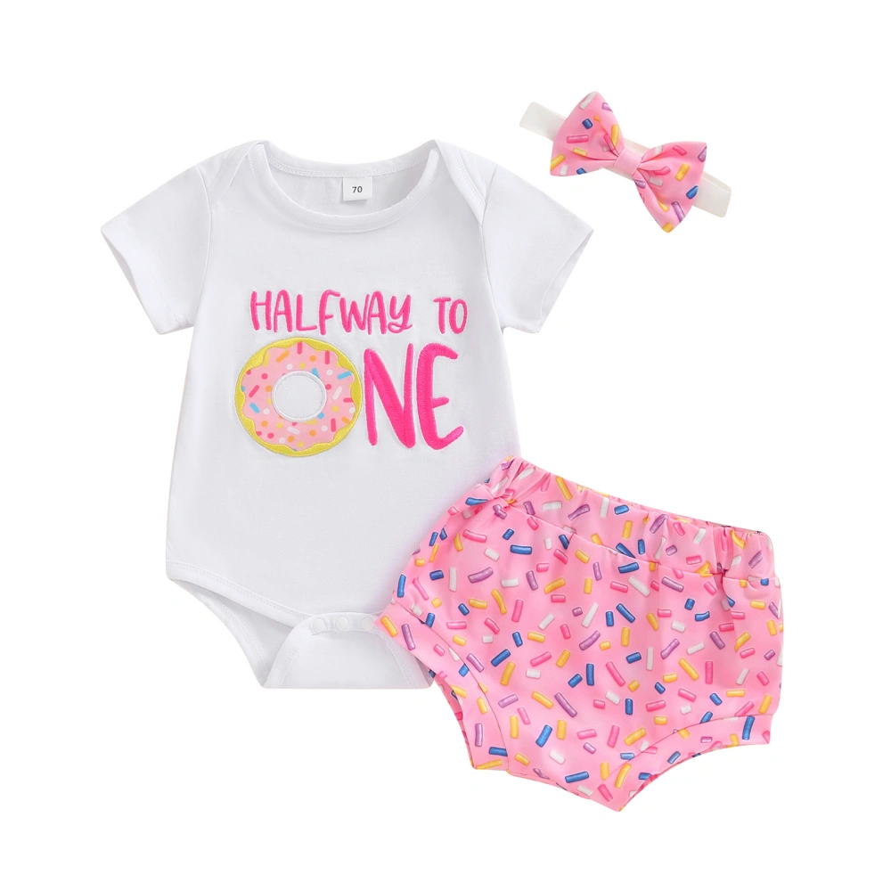 Baby Girls Birthday Outfits Doughnut Romper + Shorts + Headband