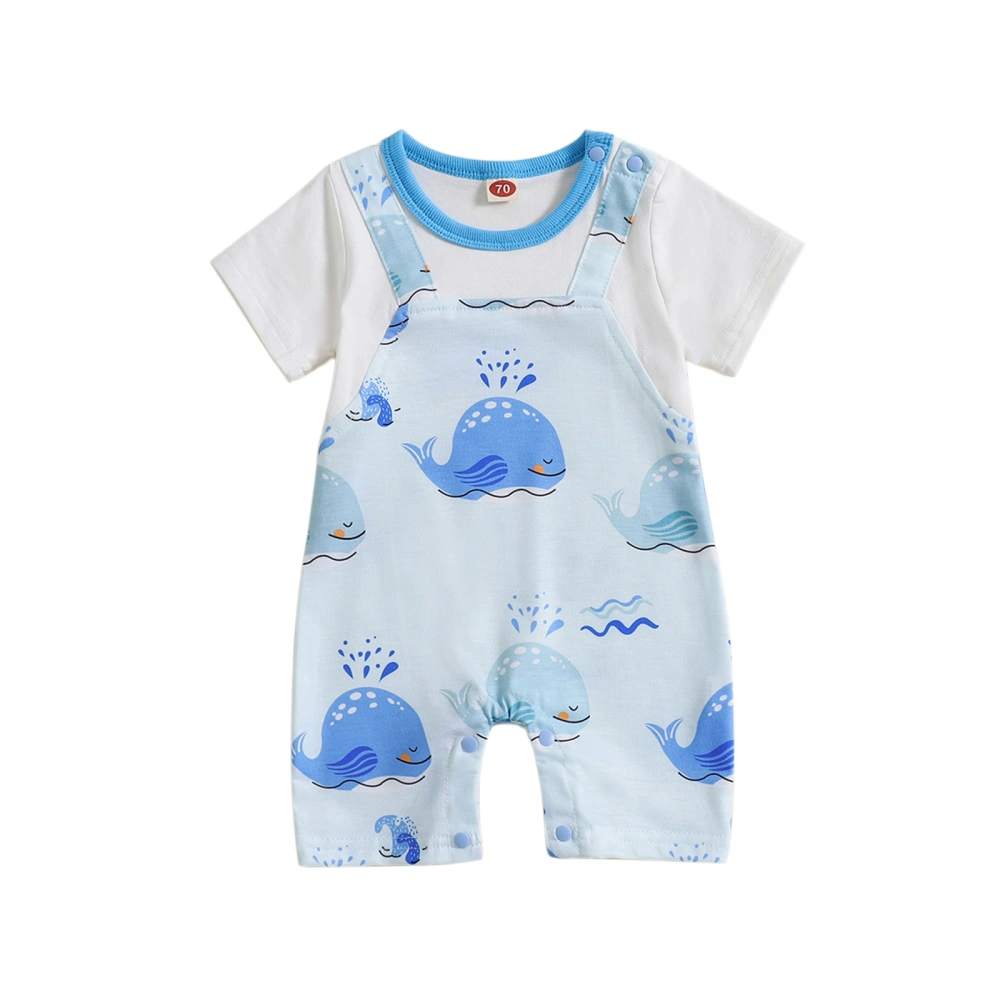 Baby Boys Romper Whale Print Short Sleeve Fake Two-Piece Jumpsuit 