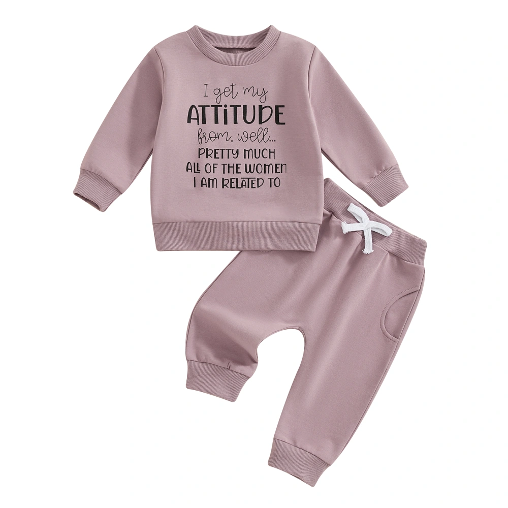 Girls Pants Set, Long Sleeve Letters Print Sweatshirt with Sweatpants