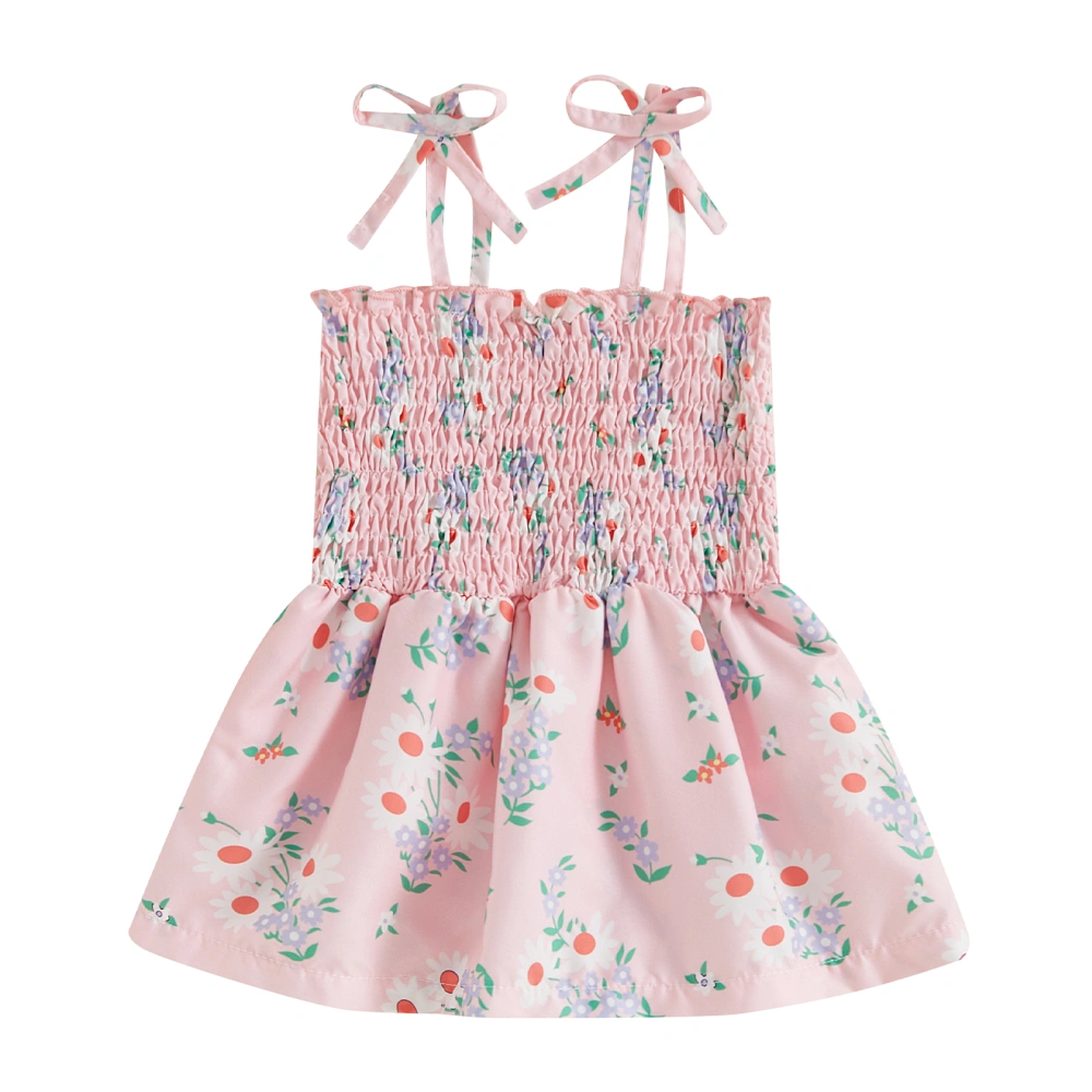 Baby Girl Romper Dress Floral Print Shirred Spaghetti Strap Jumpsuit 