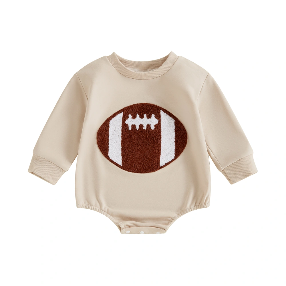 Baby Boy Romper Football Embroidered Long Sleeve Round Neck Jumpsuits