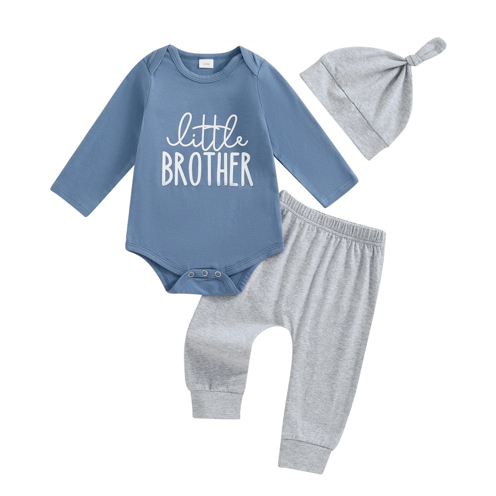 Baby Boy Fall Outfit, Letter Print Long Sleeve Romper Pants Hat 