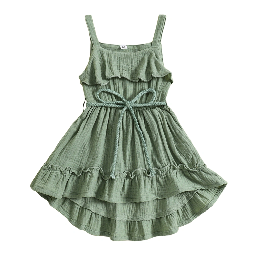 Baby Girl Summer Dress Casual Sleeveless Square Neck Belted Dress