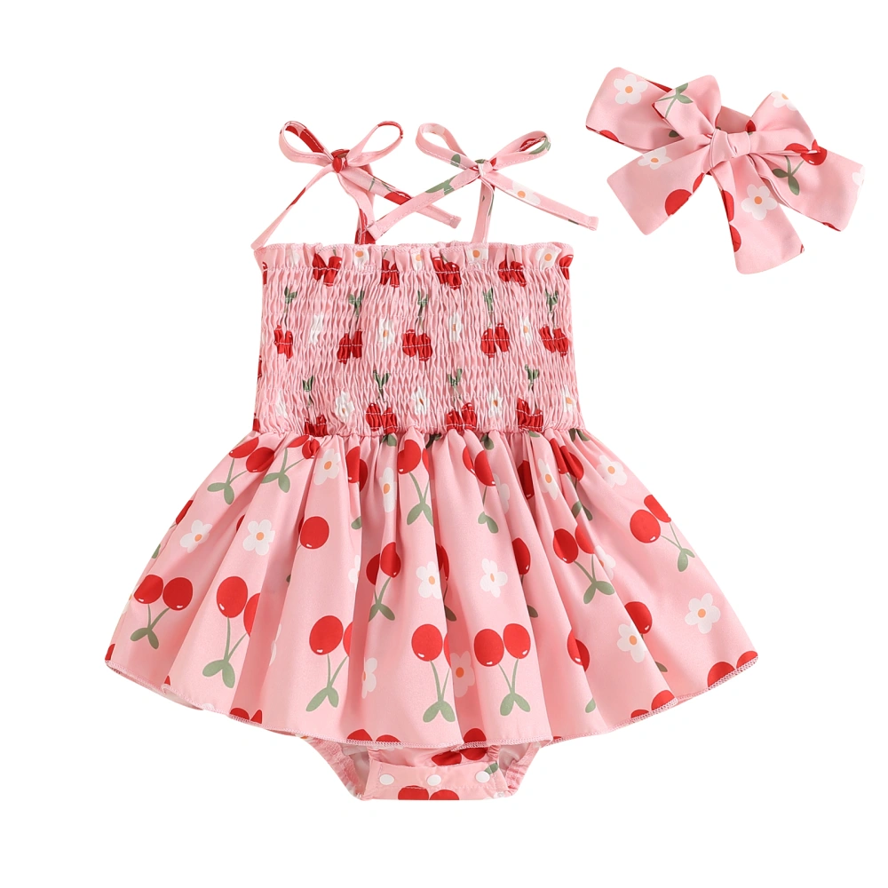 Baby Girl Outfits Sleeveless Cherry Print Romper with Headband