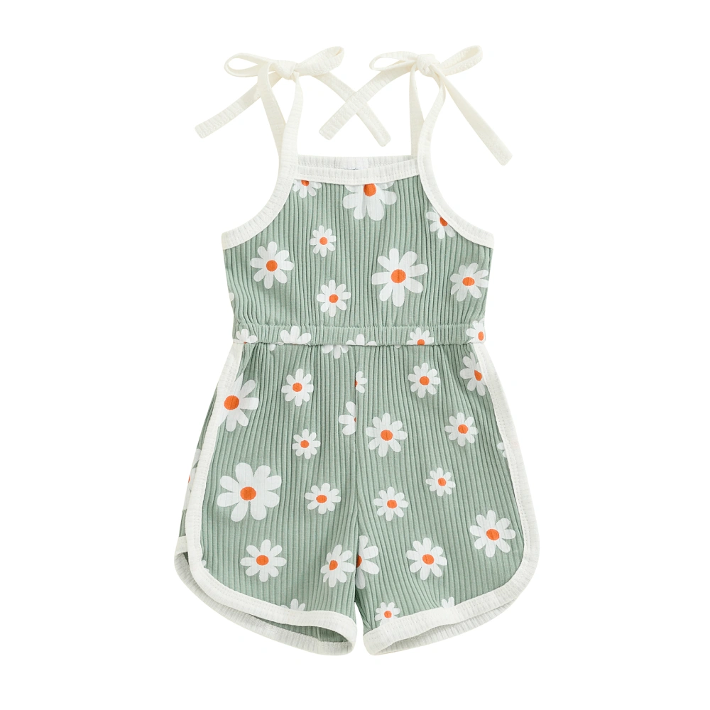 Baby Girl Summer Romper Floral Print Tie Straps Sleeveless Jumpsuit