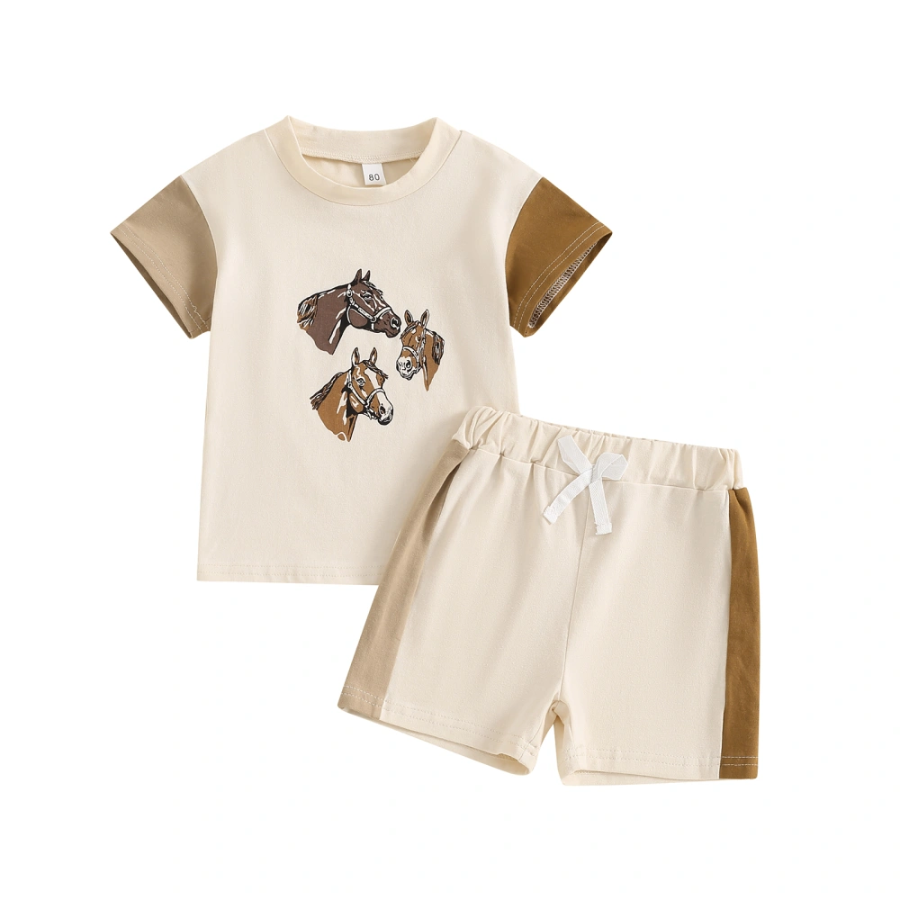 Boys Summer Outfits Western Elements Horse Print T-Shirts Shorts