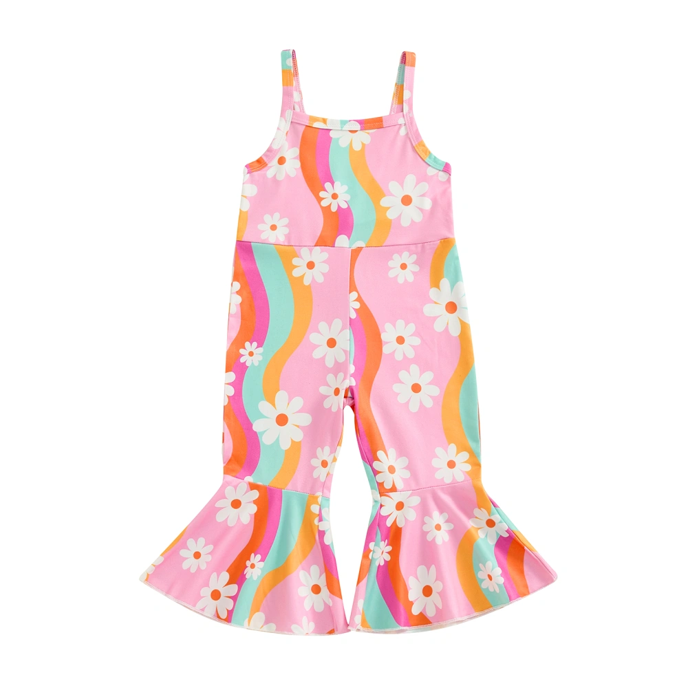 Kids Girl Overalls Floral Print Sleeveless Flared Pants Jumpsuit