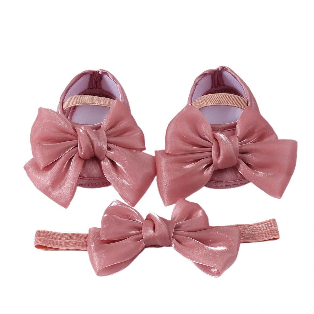 Baby Girls Baptism Shoes and Headband Shiny Bow Flats and Hairband