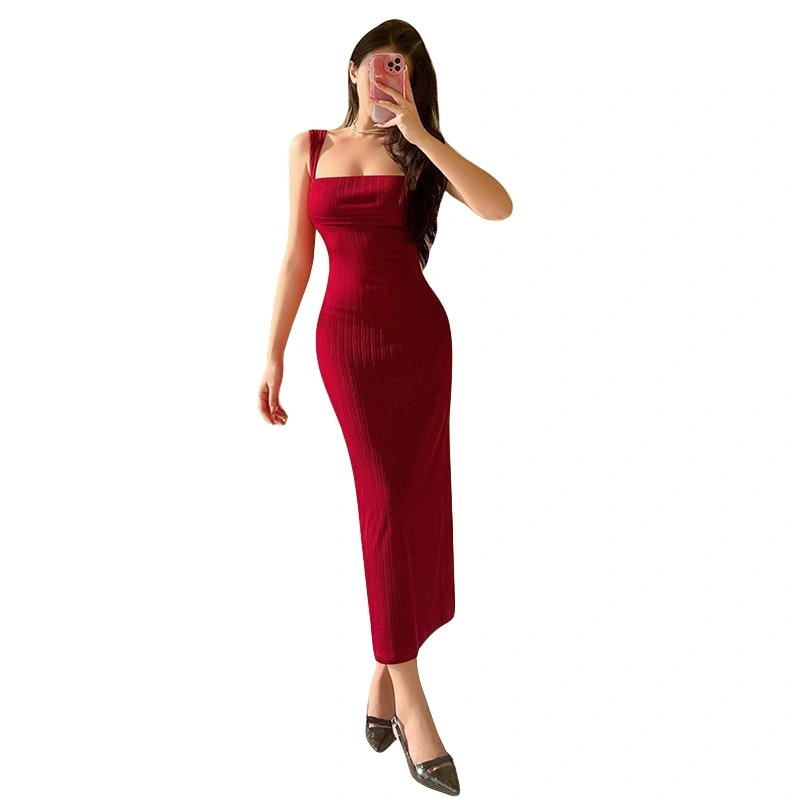 Women Cami Dress Solid Color Sleeveless Summer Long Bodycon Dress