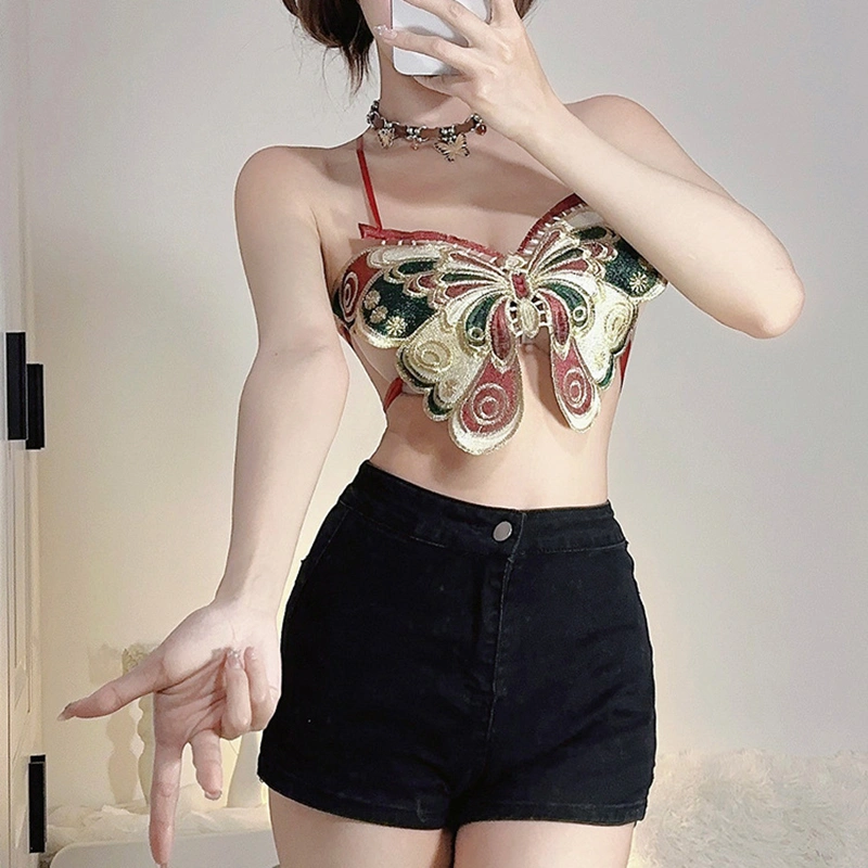 Women's Butterfly Crop Tops Sleeveless Halter Neck Backless Shirts