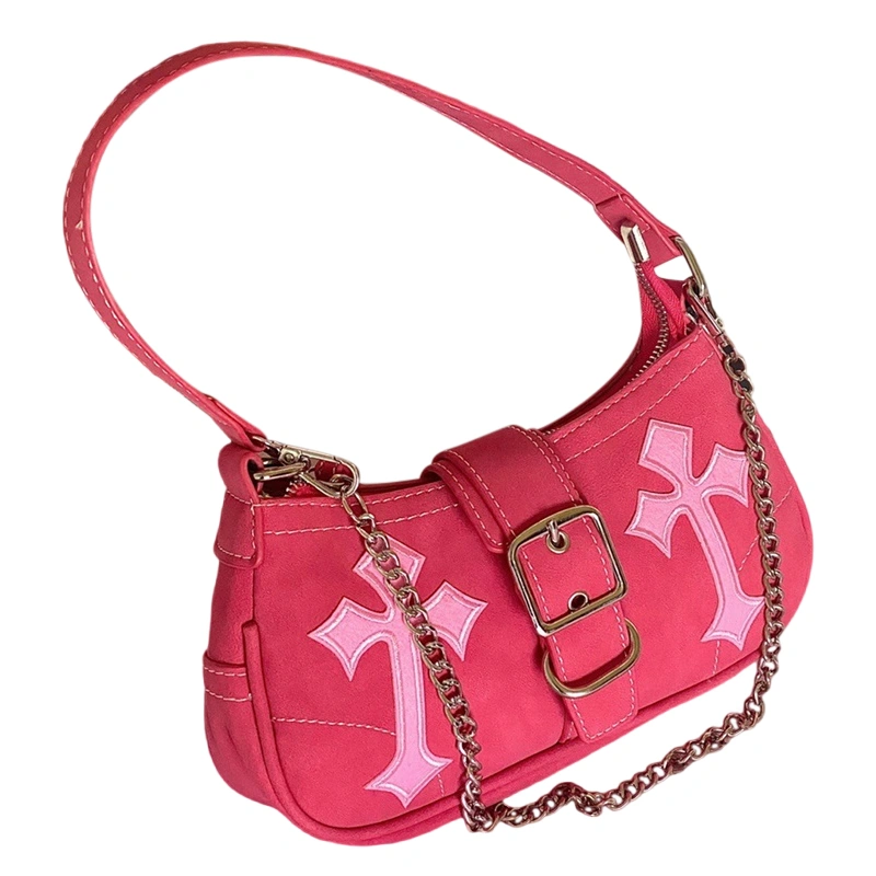 Women PU Shoulder Bag Trendy Cross Pattern Underarm Bag Handbag