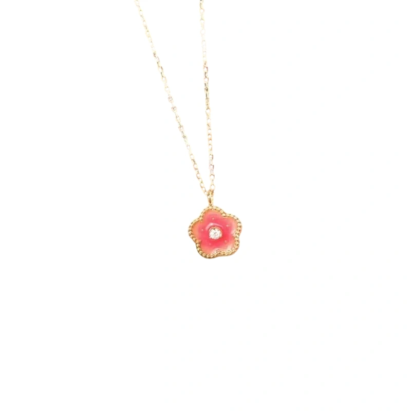 Women Flower Pendant Necklace Elegant Peach Blossom Statement Necklace