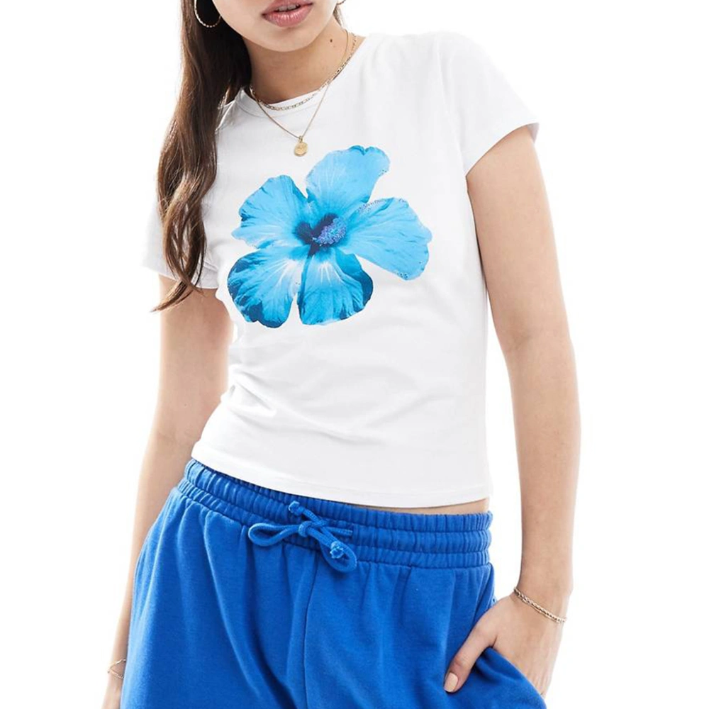 Women Basic Summer T-Shirt Casual 3D Floral Print Short Sleeve Tops