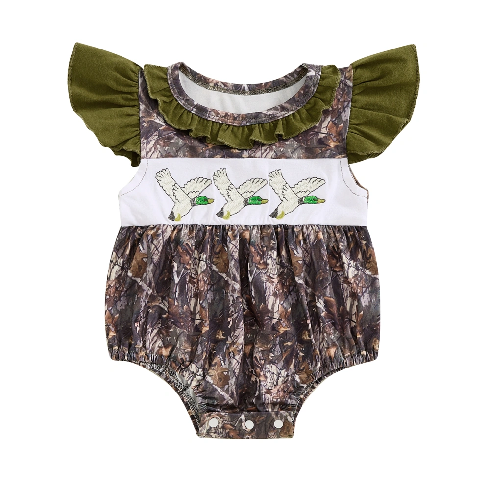 Baby Girls Rompers Head Duck Embroidery Fly Sleeve Bodysuits