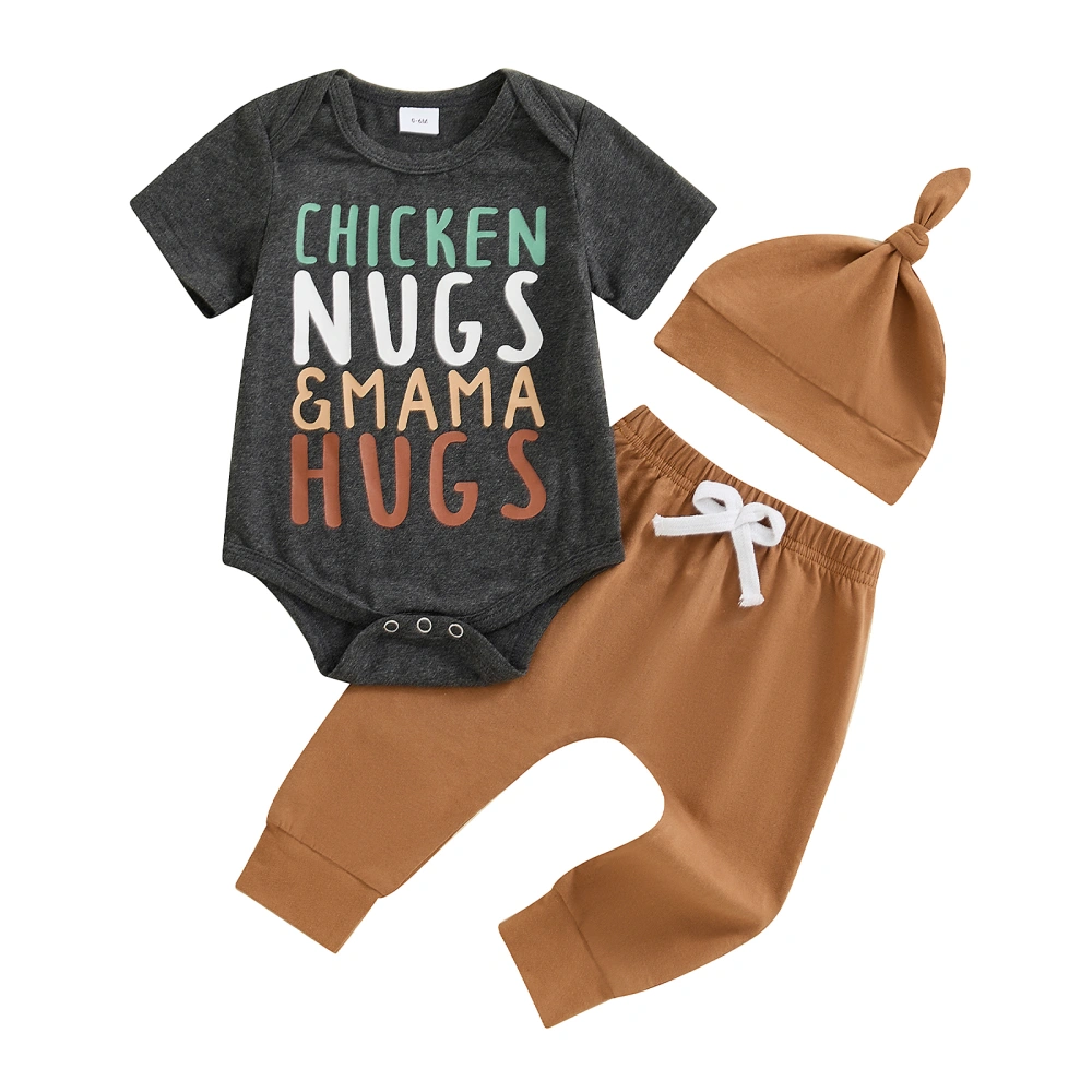 Boys 3PCS Outfit Sets Letter Print Romper Solid Color Pants Hat Sets