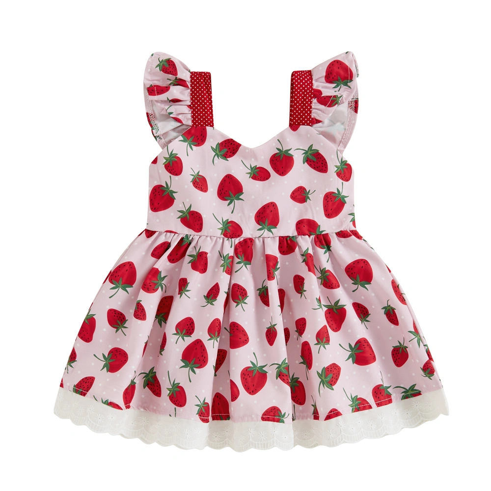 Baby Girl Summer Dress Fly Sleeve Sweetheart Neck Strawberry Dress