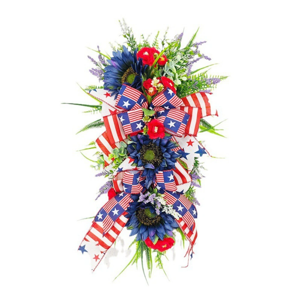 4th of July Garland Independence Day Wreath with Bow Patriotic Decor 