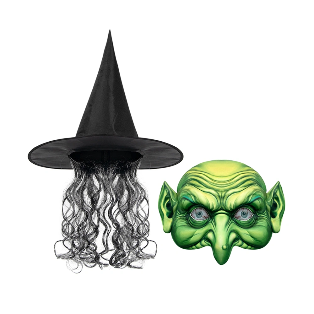 Women Witch Hats with Wig Halloween Cosplay Hats and Witch Facewear