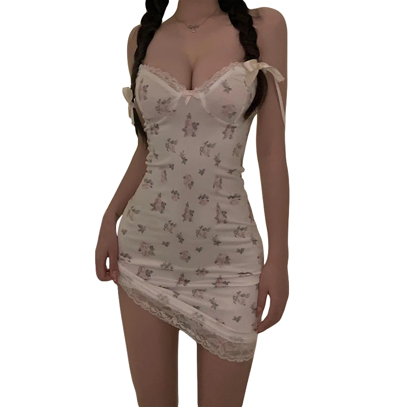 Women's Cami Nightdress Floral Lace Trim Backless Mini Bodycon Dress 