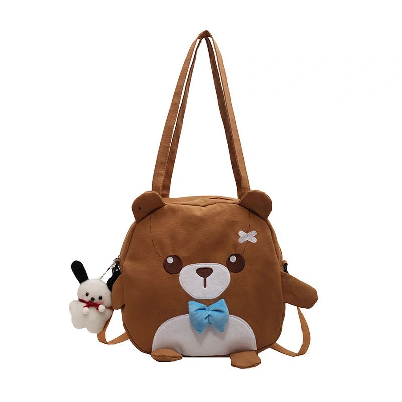 Canvas Tote Bags Cartoon Bear Shape Lightweight Shoulder Bag for Women