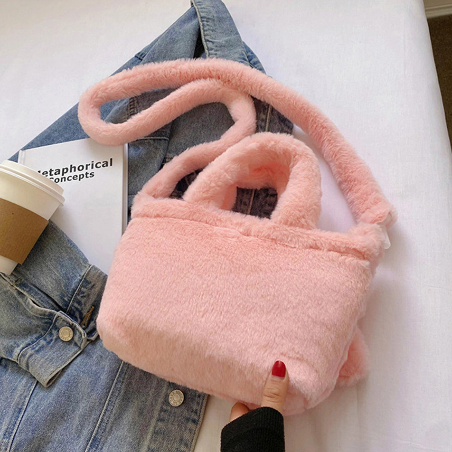 Women Plush Shoulder Bag Cute Cartoon Animal Tote Bag Handbag 