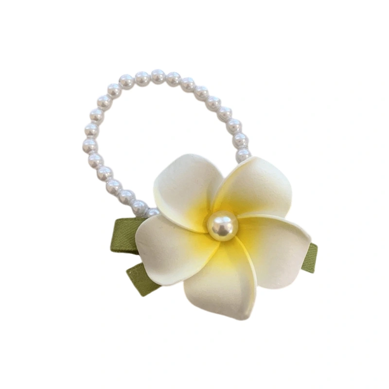 Women Girls Flower Hair Clip Plumeria Hibiscus Pearls Bow Ribbon Hair Tie