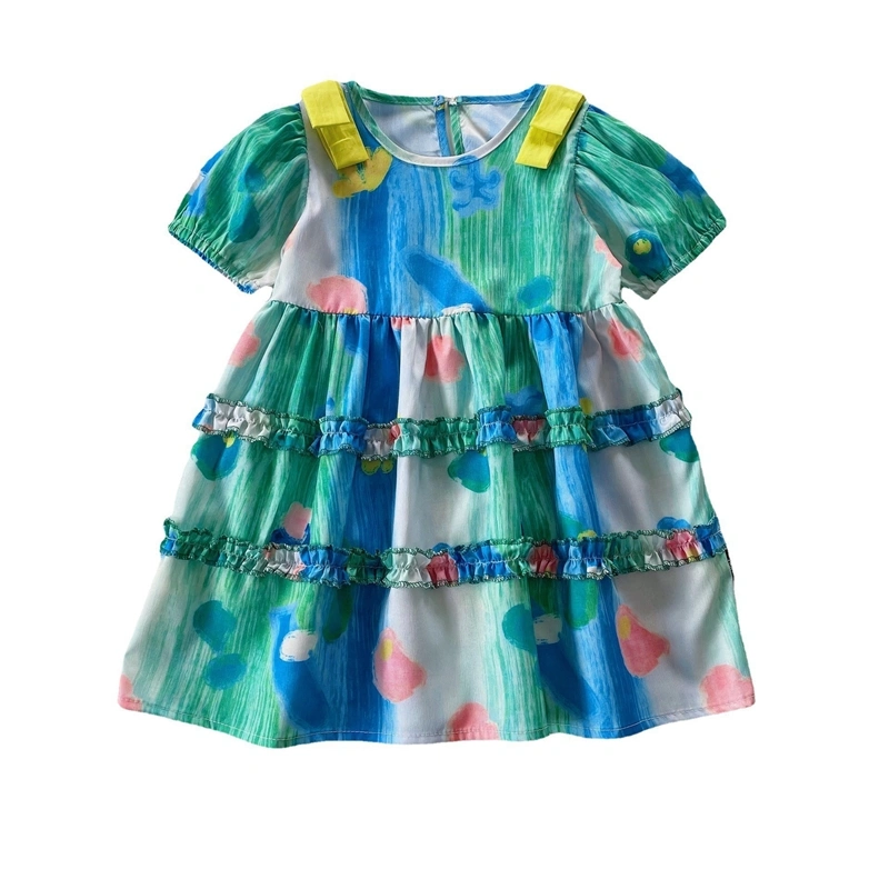 Kids Girls Summer Dress Rustic Ruffle Floral Print Short Sleeve Dress