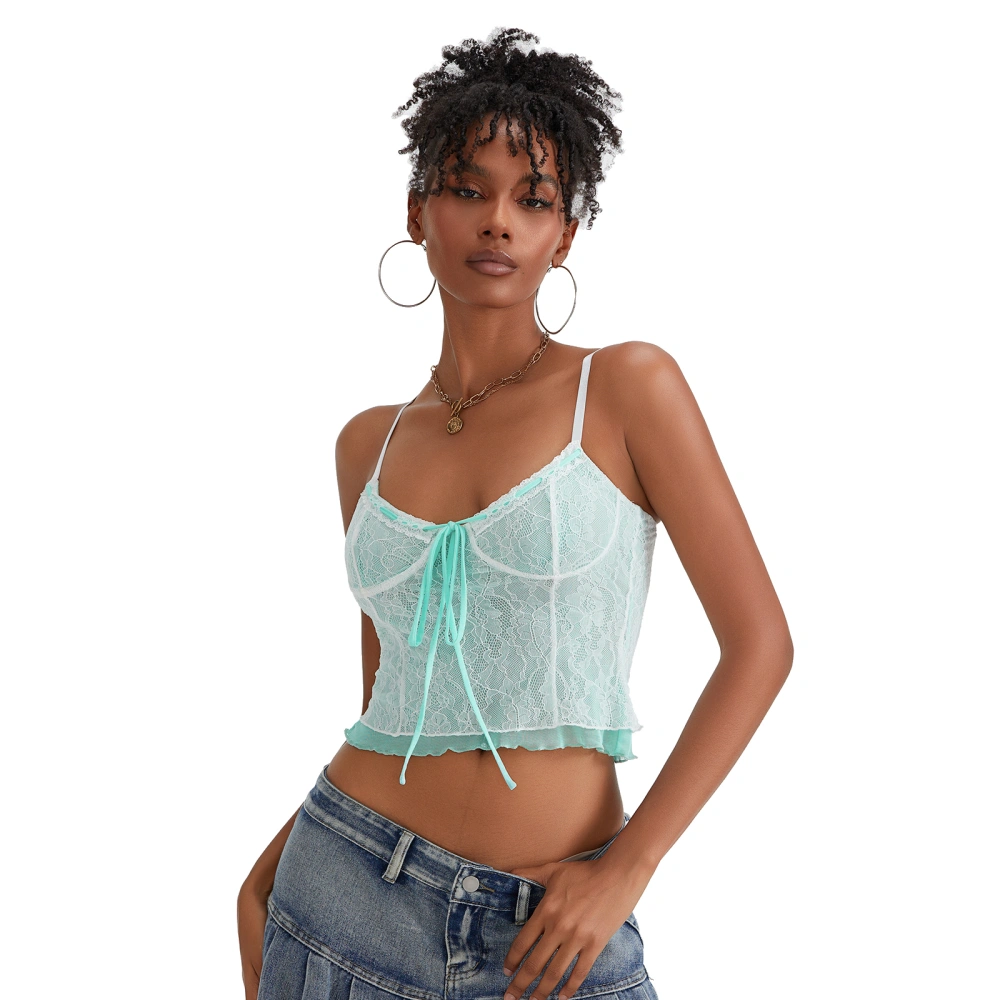 Women Lace Camisole, Sleeveless Tie-up Patchwork Slim Fit Summer Tops