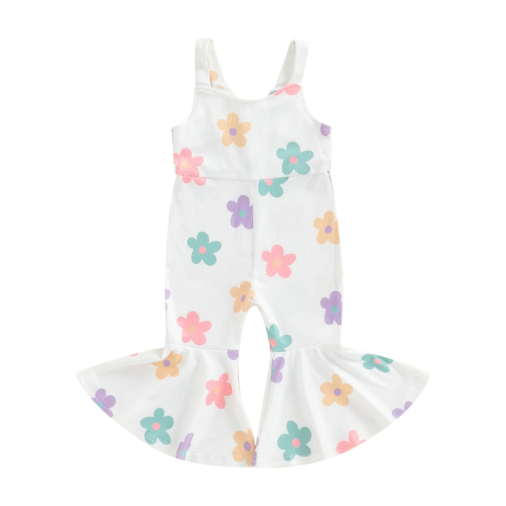 Kid Girls Jumpsuit, Sleeveless Flower Print Flare Hem Romper