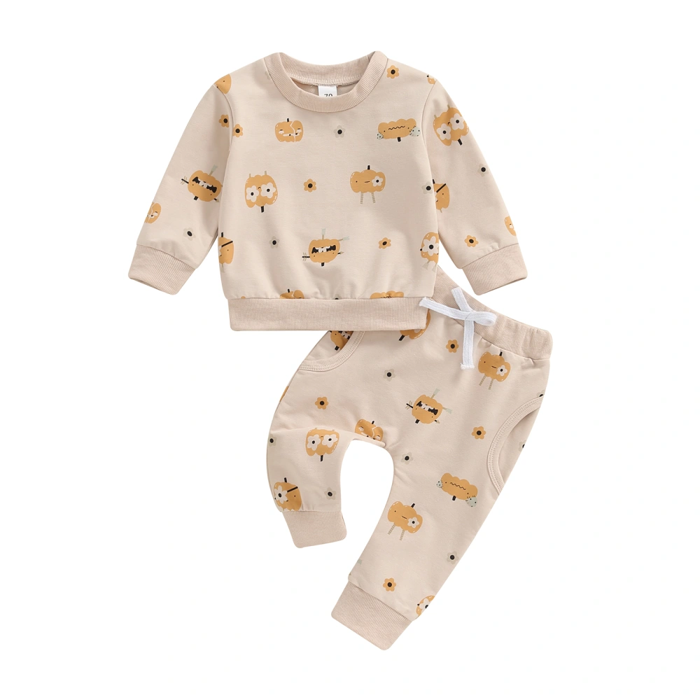 Baby Girls Outfit, Pumpkin Flower Long Sleeve Sweatshirt Sweatpants