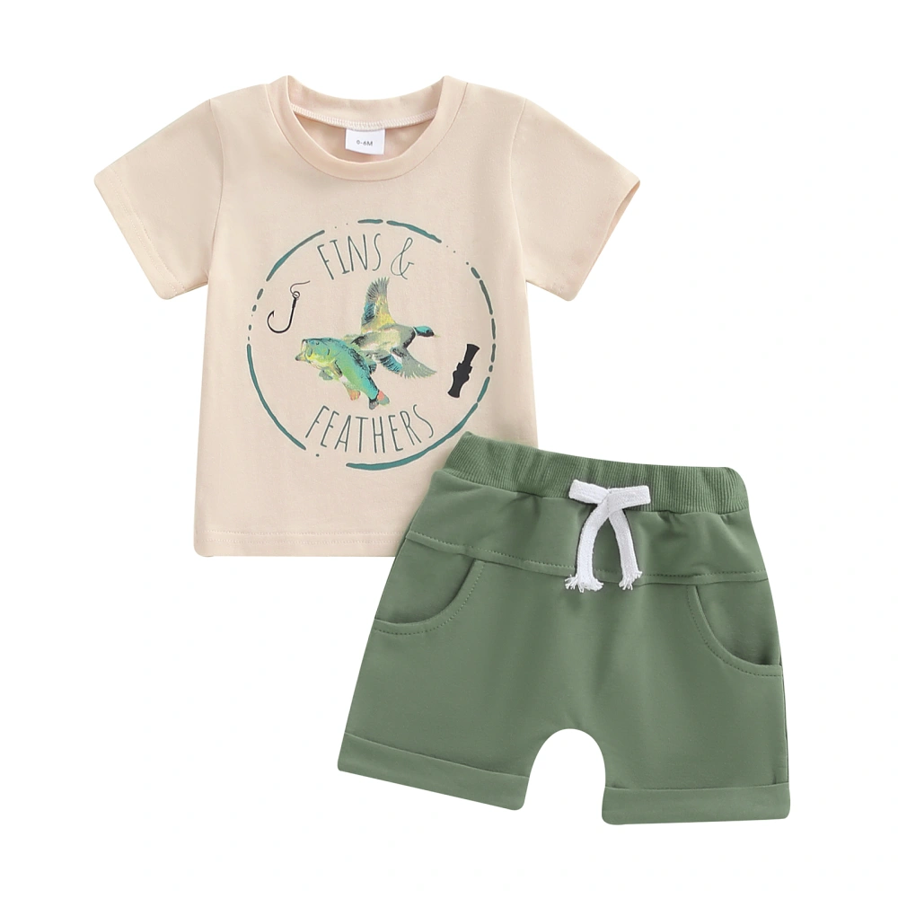 Boys Summer Sets Short Sleeve Duck Print Tops and Drawstring Shorts