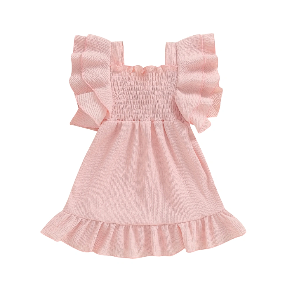 Girl Princess Dress Ruffled Trim Flutter Sleeve Smocked Cut-out Dress