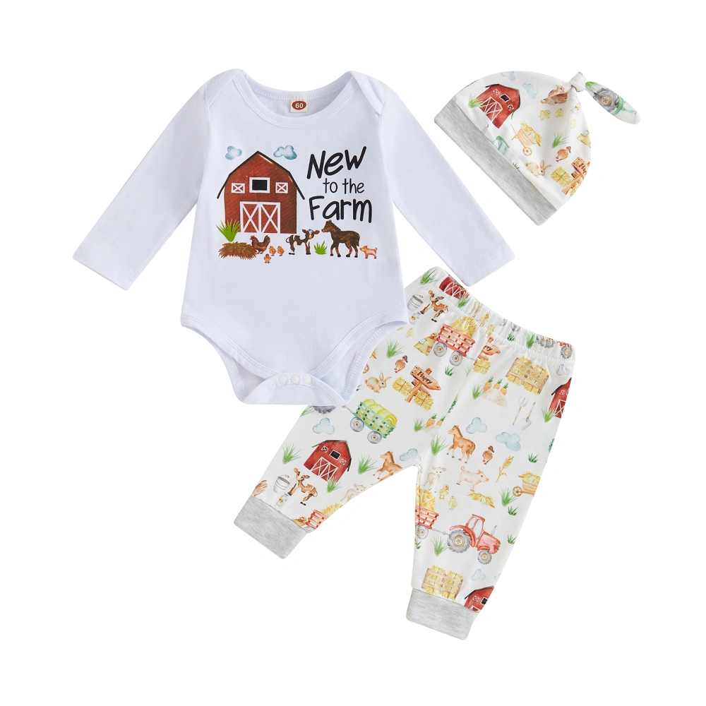 Baby Boys Pants Set, Letters House Print Romper Animal Pants Hat