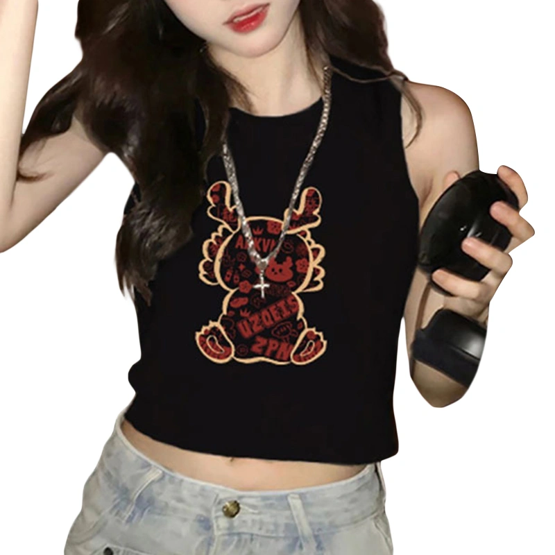 Women's Fashion Tank Tops Sleeveless Dragon Print Slim Fit Crop Tops